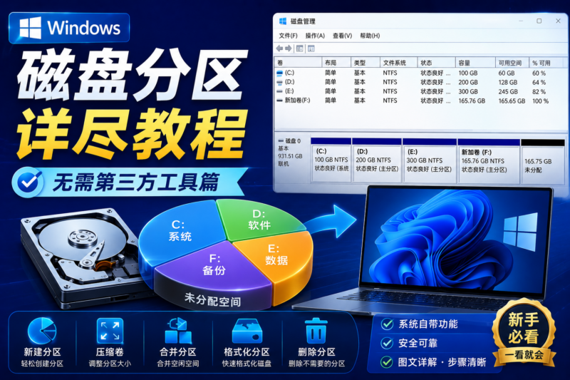 Windows磁盘分区详尽教程(无需第三方工具篇)-宇程系统站