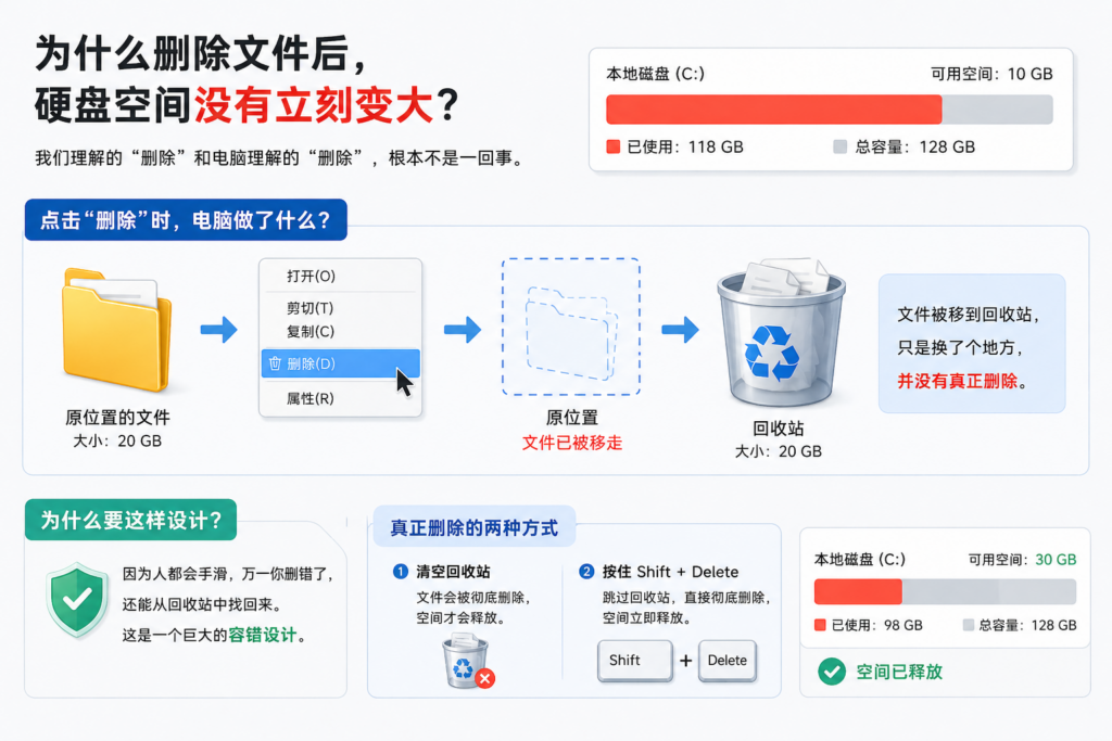 图片[2]-为什么删除文件后，硬盘空间没有立刻变大？-宇程系统站