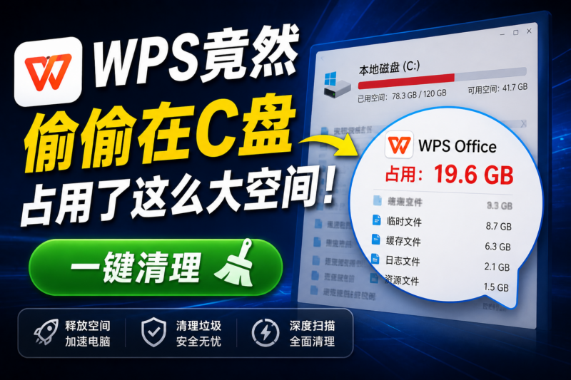 WPS竟然偷偷在C盘占用了这么大空间,一键清理-宇程系统站