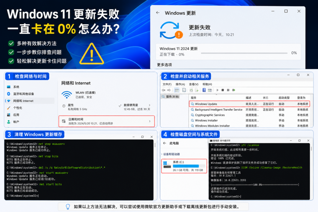 图片[2]-Windows 11 更新失败一直卡在0%怎么办-宇程系统站