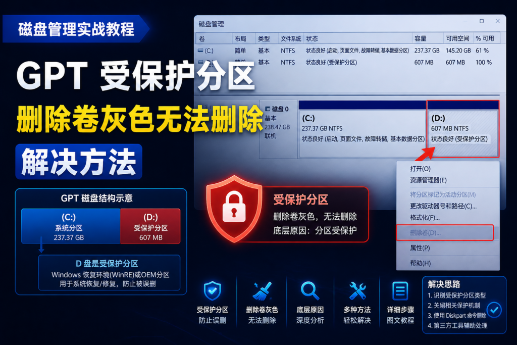 图片[1]-磁盘 GPT 受保护分区，删除卷灰色无法删除解决-宇程系统站