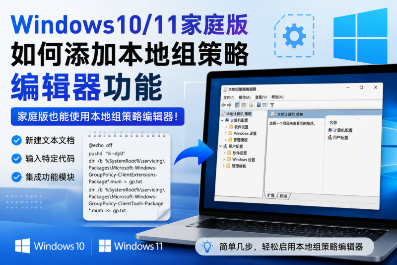 Windows10/11家庭版如何添加本地组策略编辑器功能-宇程系统站