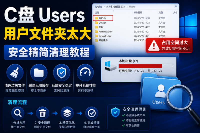 C盘 Users 用户文件夹太大,安全精简清理教程-宇程系统站