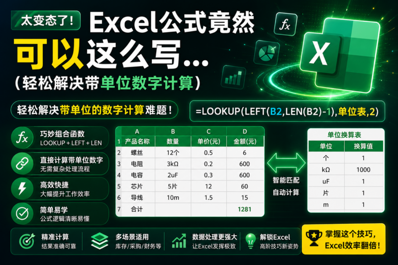 太变态了 ! Excel公式竟然可以这么写…(轻松解决带单位数字计算)-宇程系统站