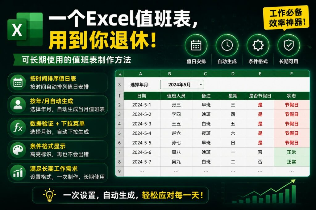 图片[1]-一个Excel值班表，用到你退休-宇程系统站