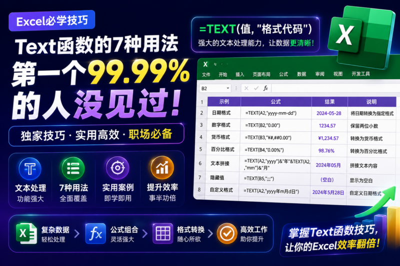 Text函数的7种用法,第一个99.99%的人没见过-宇程系统站