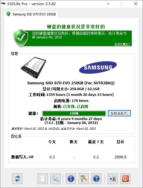 图片[1]-固态硬盘健康监测工具 SSD Life v2.5.82 汉化便携版-宇程系统站