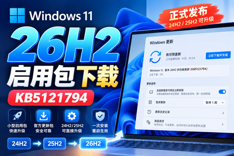 Windows 11 26H2 启用包下载：eKB5121794 官方安装包、升级方法及常见问题-宇程系统站